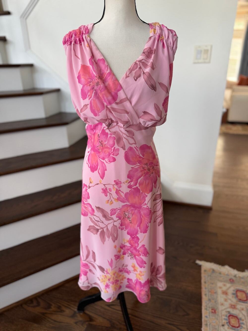 Vintage Y2K Pink Floral Cherry Blossom Bandolino Midi Slip Dress Fairy Coquette